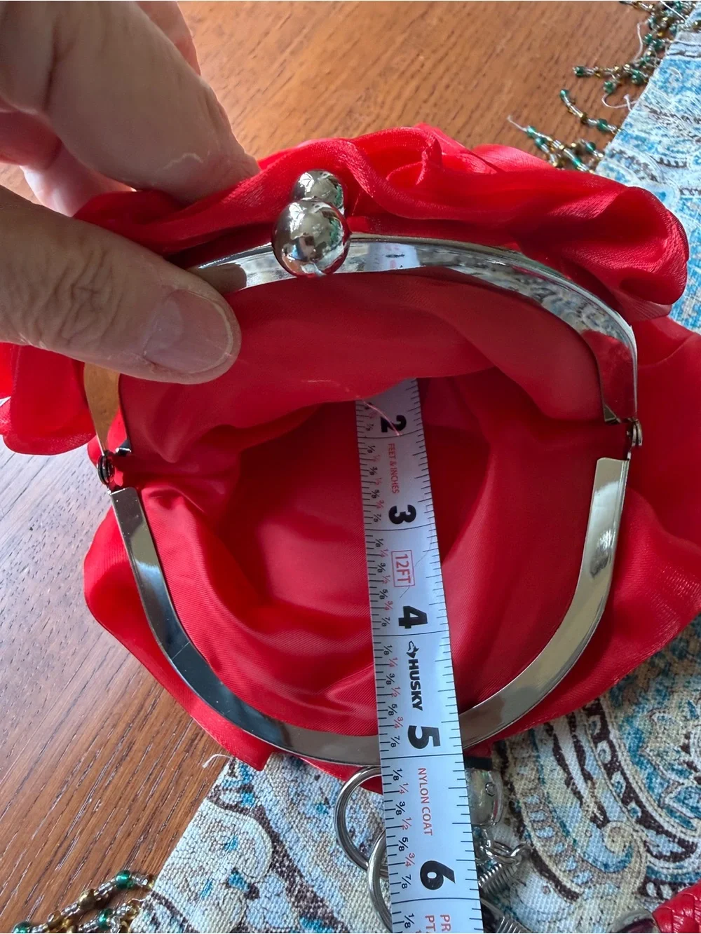 Wristlet Evening Bag Red Rosette Kiss Lock Satin Floral Cl